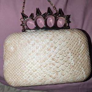 JustFab Gold Spike Knuckle Snakeskin Crossbody Clutch